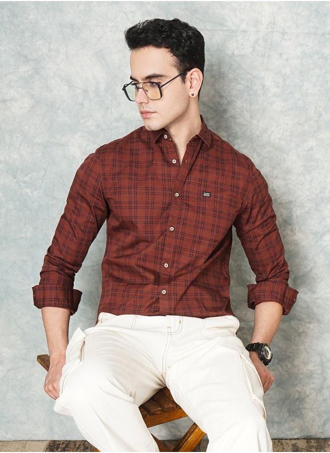 The Indian Garage Co Men Slim Fit Checkered Full Sleeves Spread Collar Casual Shirt  - Image 1