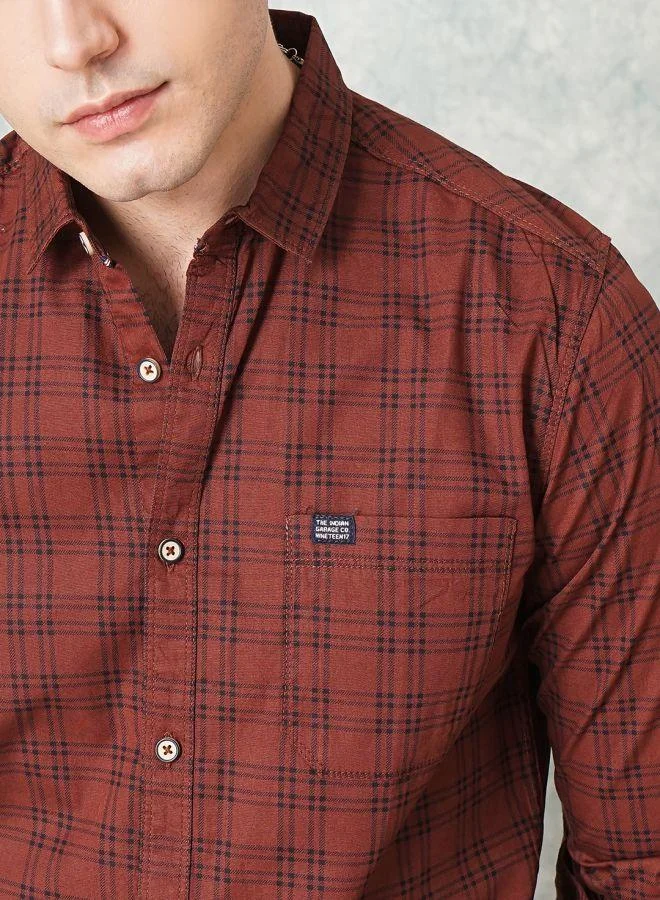 The Indian Garage Co Men Slim Fit Checkered Full Sleeves Spread Collar Casual Shirt