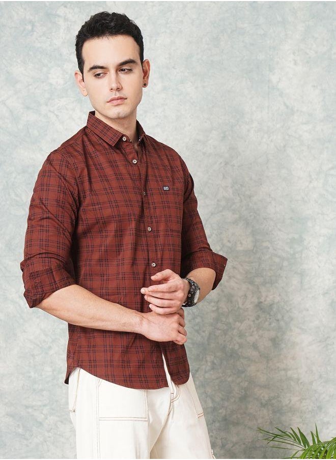 The Indian Garage Co Men Slim Fit Checkered Full Sleeves Spread Collar Casual Shirt  - Image 4