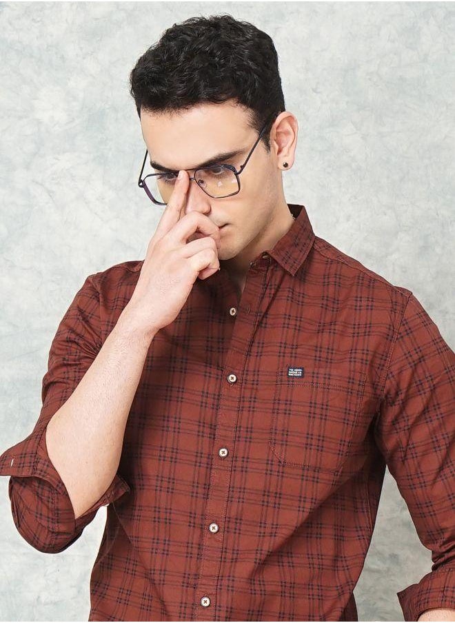 The Indian Garage Co Men Slim Fit Checkered Full Sleeves Spread Collar Casual Shirt  - Image 5