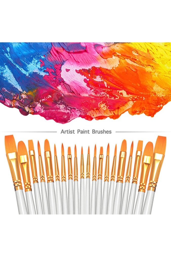 بوفان 2 حزمة 20 قطعة مستدير طرف فرشاة طلاء فنان نايلون طلاء أكريليك فرشاة زيت أكريليك ماء، وجه مسمار الفن، التفاصيل المصغرة والتلوين الصخري، الأبيض - Image 2