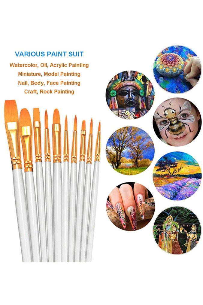 بوفان 2 حزمة 20 قطعة مستدير طرف فرشاة طلاء فنان نايلون طلاء أكريليك فرشاة زيت أكريليك ماء، وجه مسمار الفن، التفاصيل المصغرة والتلوين الصخري، الأبيض - Image 3