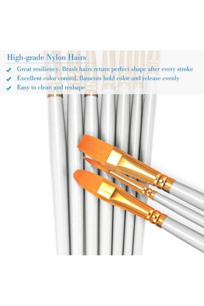 بوفان 2 حزمة 20 قطعة مستدير طرف فرشاة طلاء فنان نايلون طلاء أكريليك فرشاة زيت أكريليك ماء، وجه مسمار الفن، التفاصيل المصغرة والتلوين الصخري، الأبيض - Image 4