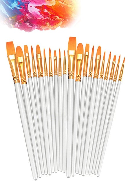 2 Pack 20 Pcs Round Pointed Tip Paintbrushes Nylon Hair Artist Acrylic Paint Brushes for Acrylic Oil Watercolor, Face Nail Art, Miniature Detailing & Rock Painting, White