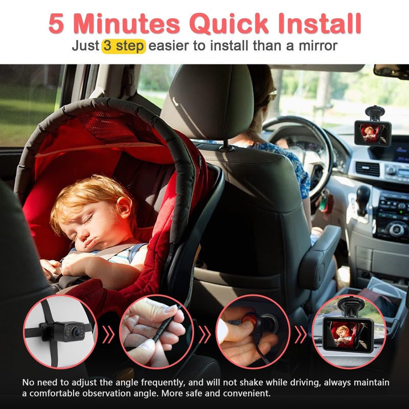 Itomoro Baby Car Camera 43 1080P Night Vision Car Baby Mirror with Camera 5 Mins Easy Installation Crystal Clear Wide View for Rear Facing Seat ACZ407 - Image 3