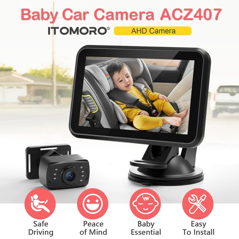 Itomoro Baby Car Camera 43 1080P Night Vision Car Baby Mirror with Camera 5 Mins Easy Installation Crystal Clear Wide View for Rear Facing Seat ACZ407 - Image 2