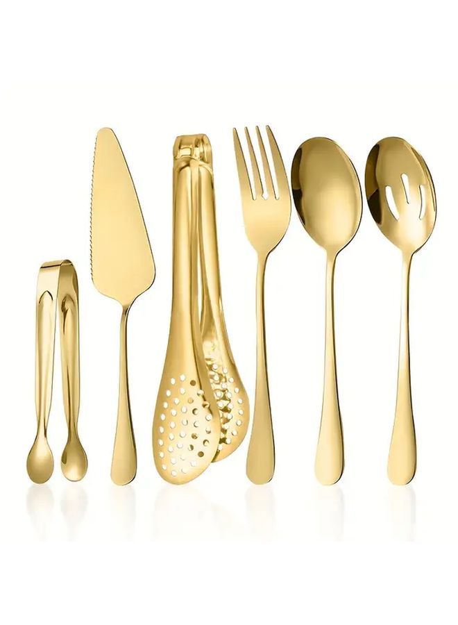 1 Set Silvery 6 Piece Stainless Steel Tableware Set Pizza Shovel Perforated Clip Fork Soup Spoon Colander Small Clip Multipurpose Kitchen Tool for Pizza Cake Pasta Salad Steak Soup Pastry Buffet Party Gathering - Image 1