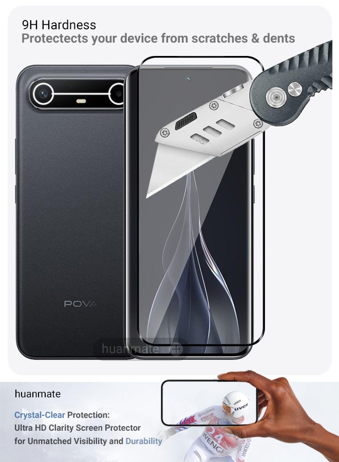 هووانميت واقي شاشة لهاتف تكنو بوفا سليم - زجاج مقسى ممتاز من الحافة إلى الحافة، شفافية عالية، لمسة رقيقة، مضاد للانفجار، حواف مقوسة ناعمة، سهل التركيب - Image 3