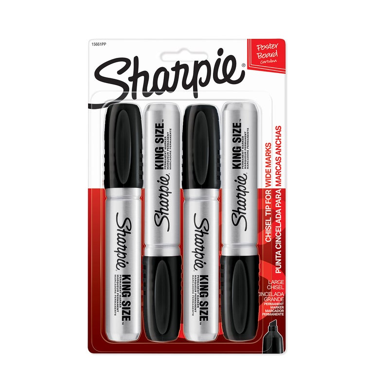 Sharpie King Size Permanent Markers, Black, 4-Count - Image 1