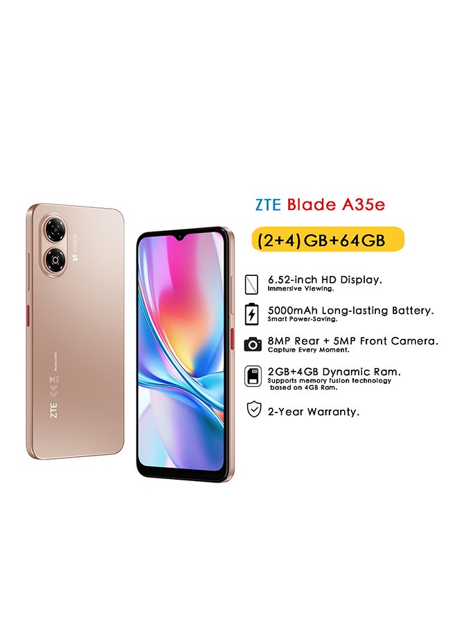 ZTE Blade A35e Dual SIM Coral Pink 2GB+4GB RAM 64GB 4G - Middle East Version - Image 1