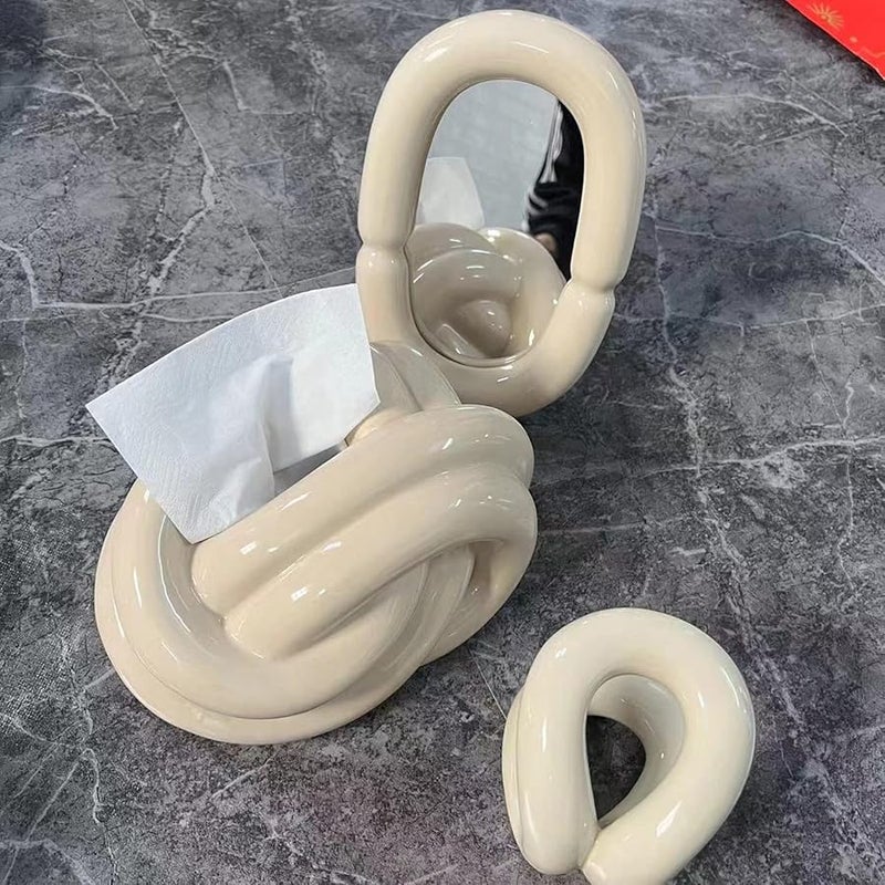 Milk Coffee Color Ceramic Abstract Tissue Box Holder Modern Desktop Table Decor - Image 5