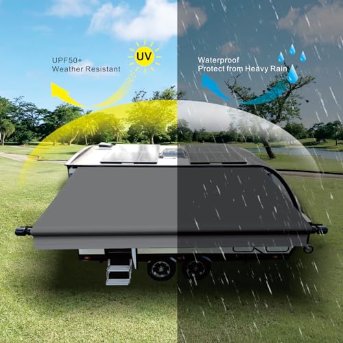 Dulepax استبدال قماش مظلة RV Dulepax (قماش 15'2") قماش فينيل ثقيل الوزن 16 أونصة لمخيمات، استبدال مظلة مخيم عالمي لجميع علامات مظلات المقطورات رمادي - Image 3