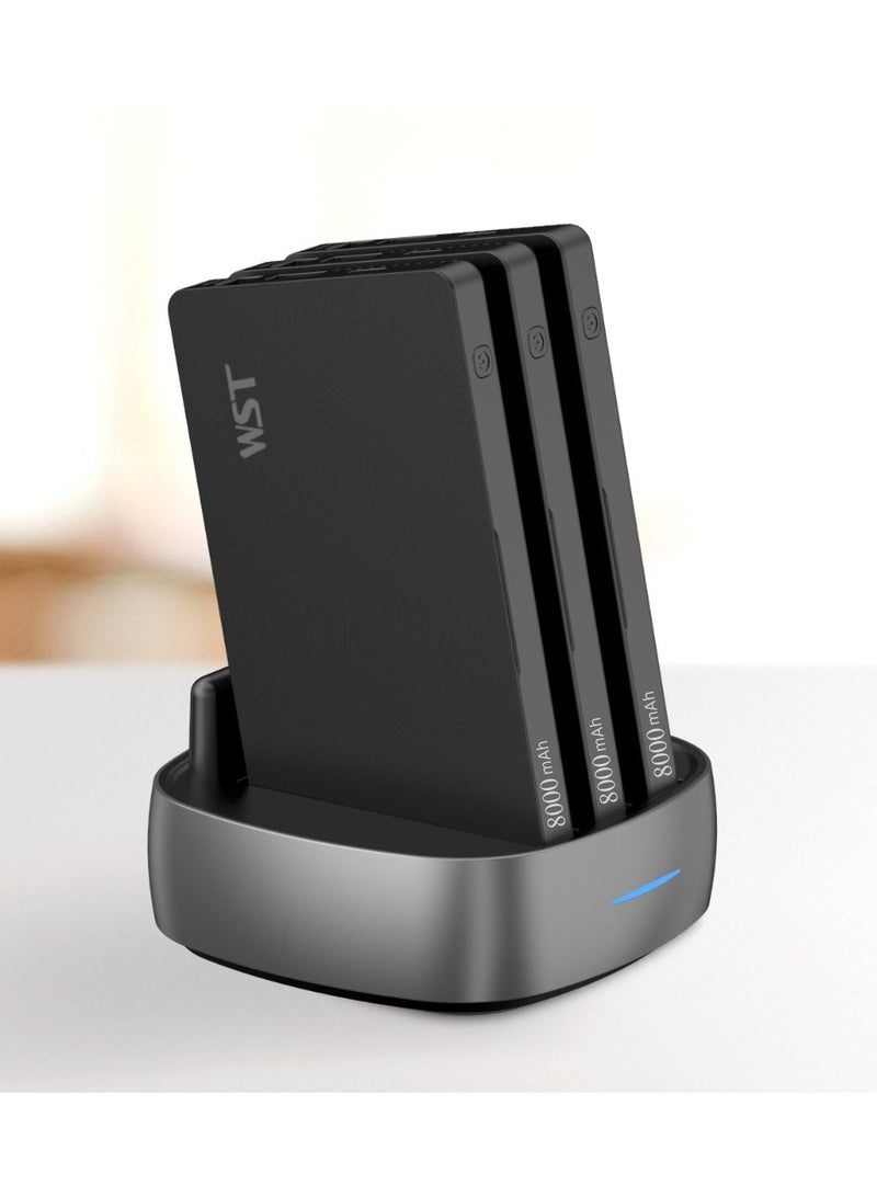 WST Powerbanks Charger Station 3in1 Portable Battery Pack Built In Cable Compatible with Lightning USB-C Micro USB Fast Charging Compact Slim 8000mAh Compatible with iPhone Samsung iPad (Black) - Image 1
