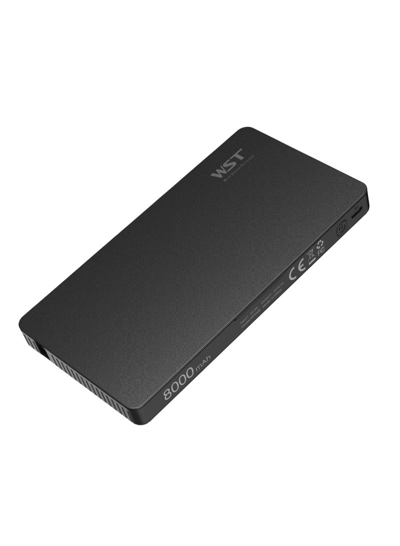WST Powerbanks Charger Station 3in1 Portable Battery Pack Built In Cable Compatible with Lightning USB-C Micro USB Fast Charging Compact Slim 8000mAh Compatible with iPhone Samsung iPad (Black) - Image 2