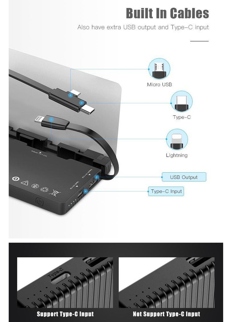 WST Powerbanks Charger Station 3in1 Portable Battery Pack Built In Cable Compatible with Lightning USB-C Micro USB Fast Charging Compact Slim 8000mAh Compatible with iPhone Samsung iPad (Black) - Image 5