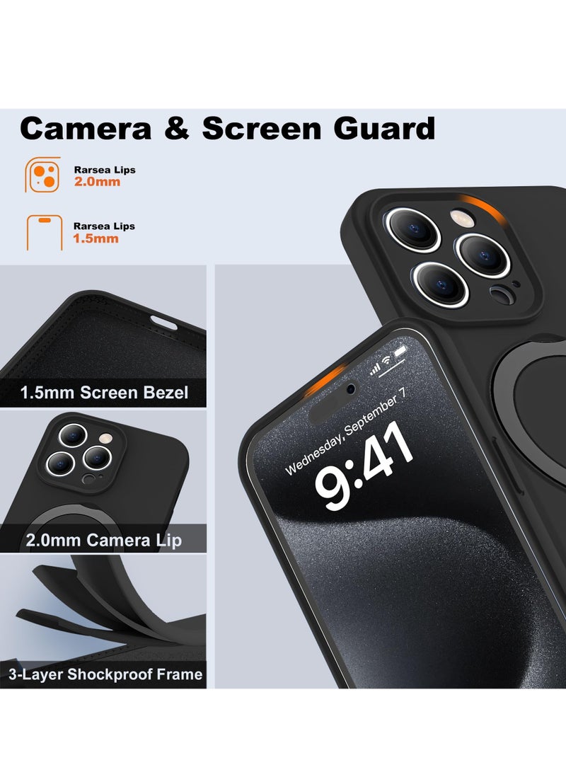 iPhone 15 Pro Max MagSafe Case with Magnetic Invisible Stand,【Full Shockproof Protection】Soft Silicone Phone Cover with Kickstand for Apple 15 Pro Max (Black) - Image 4