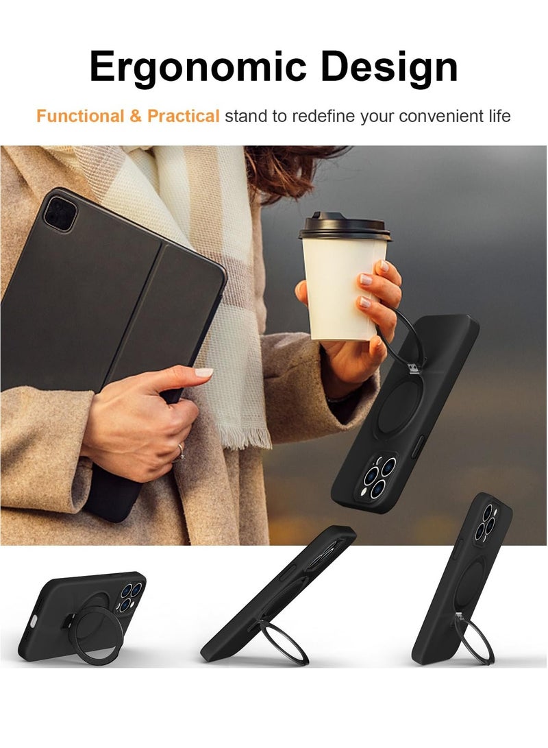 iPhone 15 Pro Max MagSafe Case with Magnetic Invisible Stand,【Full Shockproof Protection】Soft Silicone Phone Cover with Kickstand for Apple 15 Pro Max (Black) - Image 3