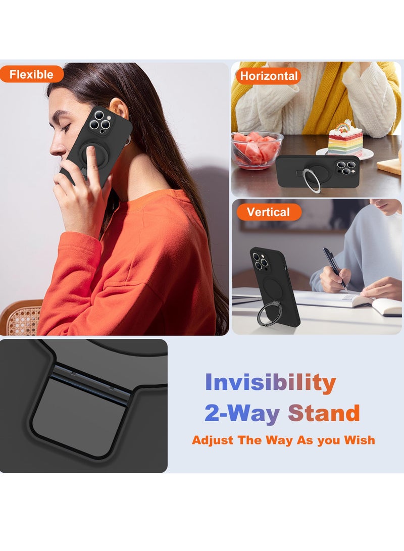 iPhone 15 Pro Max MagSafe Case with Magnetic Invisible Stand,【Full Shockproof Protection】Soft Silicone Phone Cover with Kickstand for Apple 15 Pro Max (Black) - Image 5