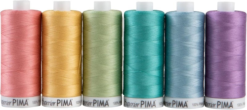 Superior Threads PIMA 50 wt Cotton Sewing Thread Set 1200 Yard Spool 6-Pack (Pastels) - Image 1