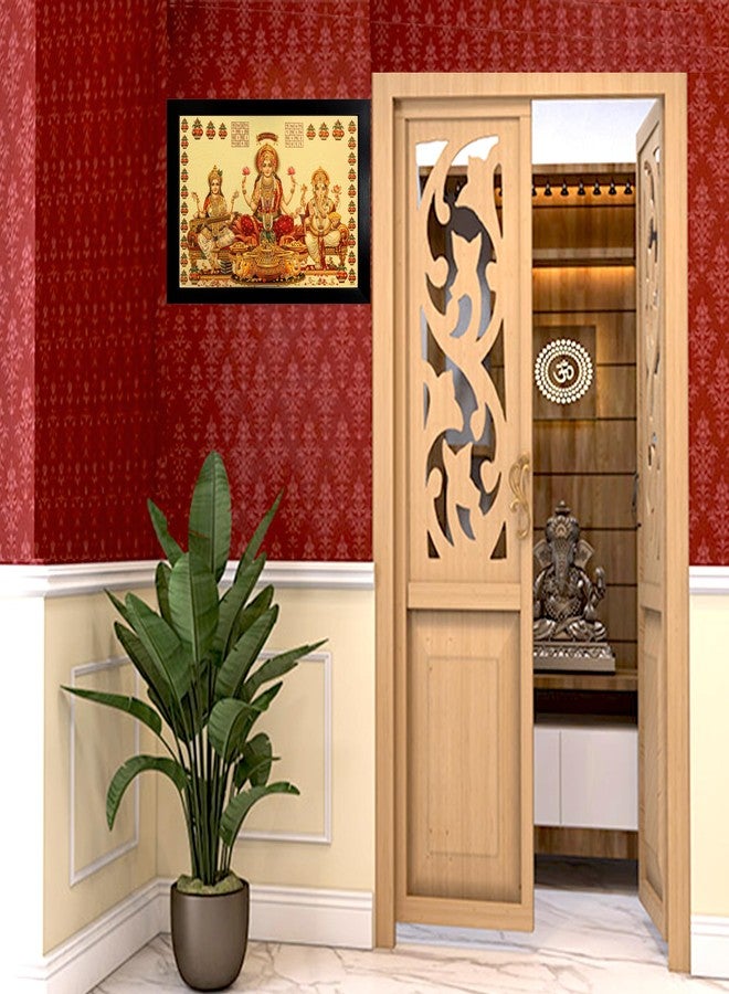 Hawai Ganesh Lakshmi Saraswati Gold Plated Foil Photo With Engineered Wood Religious Photo Frame for Décor and Worship Use 13x9 inch SFDI639_FNCY_BLKFRM - Image 5