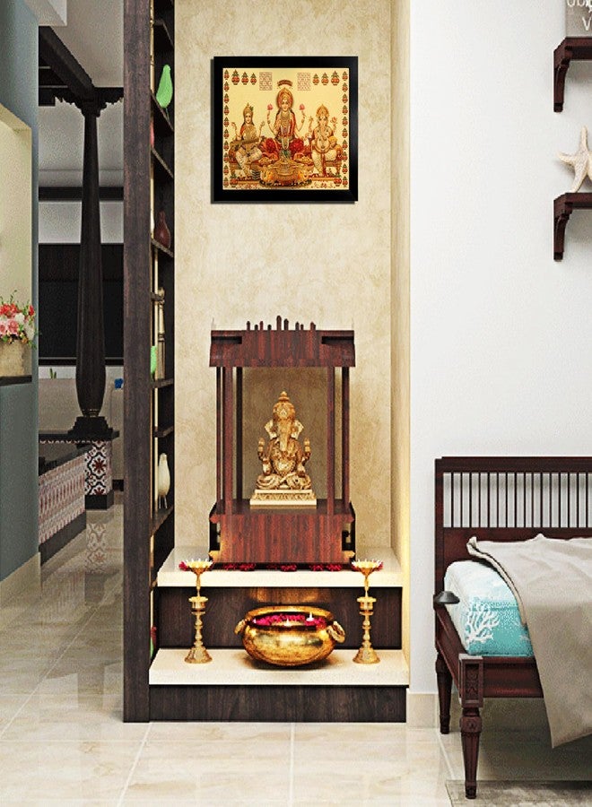 Hawai Ganesh Lakshmi Saraswati Gold Plated Foil Photo With Engineered Wood Religious Photo Frame for Décor and Worship Use 13x9 inch SFDI639_FNCY_BLKFRM - Image 4