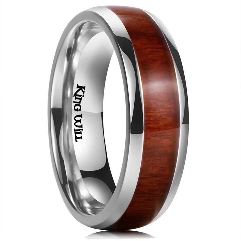 King Will Titanium Wedding Band for Men-7mm Dome Sliver Titanium Men Ring with Koa Wood Inlay, Wooden Wedding Band Ring for Men Women High Polished Comfort Fit Size 6 - Image 1