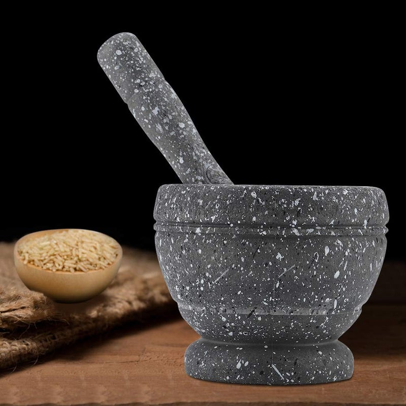 Fdit Grinding Bowl Kitchen Tool Manual Plastic Garlic Grinder for Mortar Pestle Set, Easily Crush Ginger, Ergonomic Pestle, Widely Used in Pharmacies (Granite) - Image 2