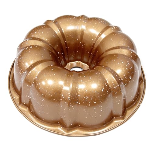 Kundalini Classic Bakeware 9.5 Inch Non-stick Fluted Cake Pan,Heavy Duty Carbon Steel Tube Baking Mold Gold - Image 1