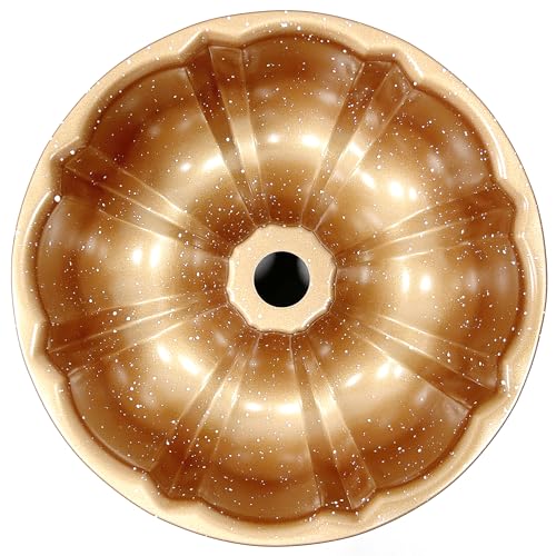 Kundalini Classic Bakeware 9.5 Inch Non-stick Fluted Cake Pan,Heavy Duty Carbon Steel Tube Baking Mold Gold - Image 5