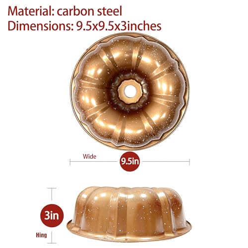 Kundalini Classic Bakeware 9.5 Inch Non-stick Fluted Cake Pan,Heavy Duty Carbon Steel Tube Baking Mold Gold - Image 2