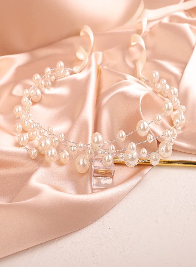 FAMEZA 1 Pcs Premium Vintage Pearl Headband for Girls Bride Wedding Silver Hair Vine Accessory Pearl Layered Head Chain Bridal Hair Piece (Silver) - Image 5