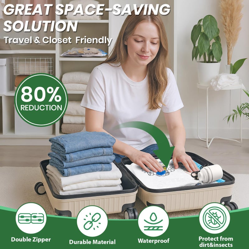 FUNFERY Vacuum Storage Bags,20Pack Vacuum Seal Bags with Electric Air Pump,Vacuumm Seal Bag for Clothing,Travel,Clothes,Comforters,Blankets,Pillows-4 Jumbo+4 Large+4 Medium+4 Small+4 Roll Up Space Saving Bag - Image 2