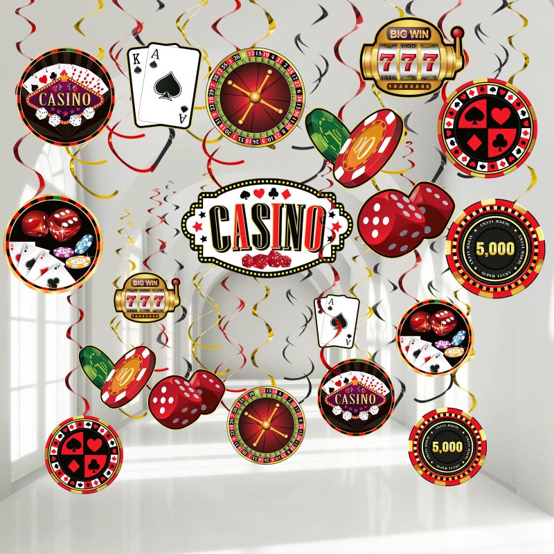 Blulu 30 Pcs Casino Theme Party Decorations Las Vegas Hanging Swirl Casino Night Spiral Ornaments Red Black Poker Games Party Supplies Ceiling Hanging Decor for Las Vegas Night Birthday Decor - Image 2