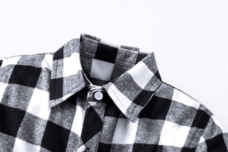 SANGTREE Boys Flannel Shirt Long Sleeve Button Down Plaid Shirt Black White, 9-10 Years = Tag 160 - Image 5