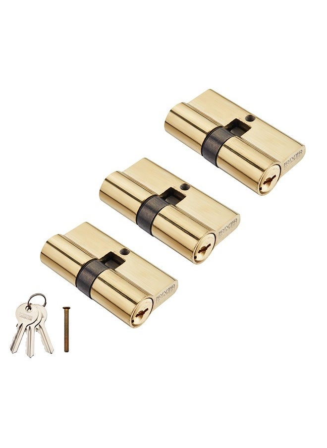 LAWAZIM Pack of 3-Door Lock Cylinder 60mm with 3pcs keys - Gold- Pickproof Corrosion-Resistant Easy install Double Sided Keyed Lock Cylinder Security Upgrade for Garage Doors Lockers Desks Cabinets Closets  - Image 1