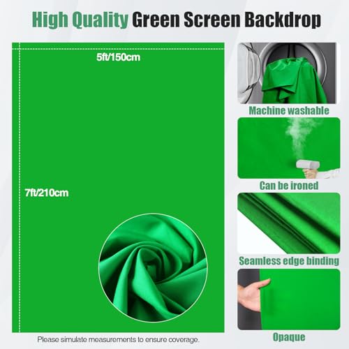 Qoolfoto Green Screen Backdrop Kit, 5×7ft Portable Greenscreen Background with Adjustable T-Shaped Stand, 5 Clamps, Carrying Bag for Parties, Streaming, Photography, Zoom, Gaming, Video Studio - Image 2