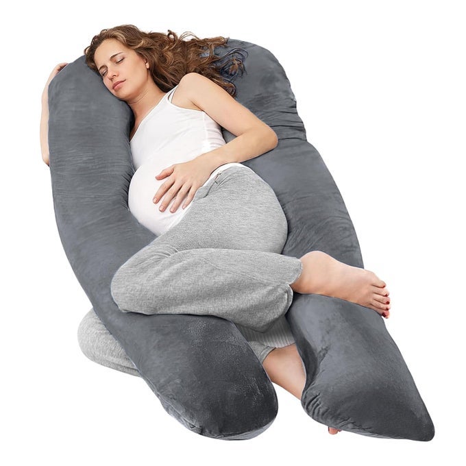USHAPED MATERNITY PILLOW PREGNANCY POSTPARTUM SUPPORT FOR BACK PAIN SCIATICA BREASTFEEDING SLEEP WITH SOFT VELVET REMOVABLE COVER GREY