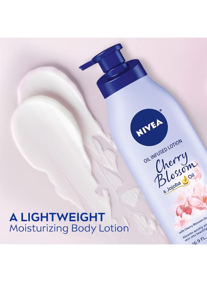 Nivea لوشن الجسم من نيفيا مع زيت الكرز وزيت الجوجوبا للنساء، سريع الامتصاص وغير دهني برائحة الكرز، يرطب لمدة 48 ساعة، 16.9 أونصة سائلة زجاجة مضخة (عبوة من 2)  - Image 3