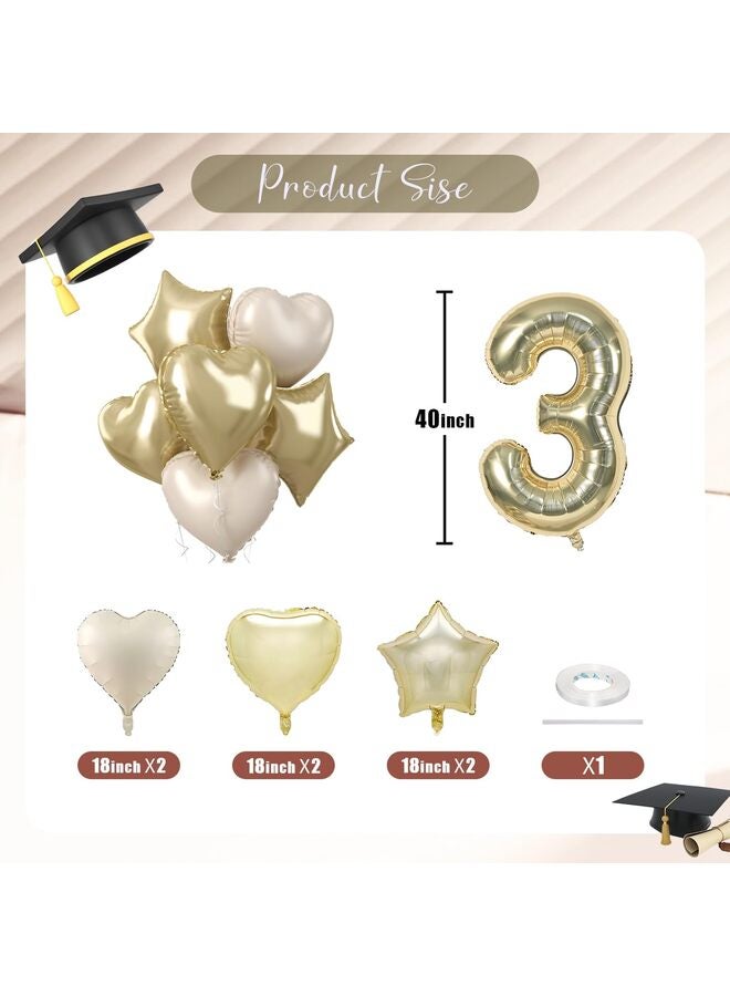 Big Number Balloon Champagne Gold, Foil Balloons with Light Gold Helium 18 Inch Cream Beige Heart Star Balloon, 40'' Self Inflating Two Balloon Number for Birthday Party Decor - Image 2