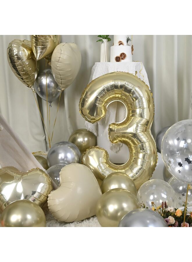 Big Number Balloon Champagne Gold, Foil Balloons with Light Gold Helium 18 Inch Cream Beige Heart Star Balloon, 40'' Self Inflating Two Balloon Number for Birthday Party Decor - Image 4