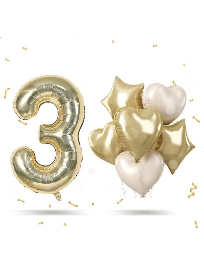 Big Number Balloon Champagne Gold, Foil Balloons with Light Gold Helium 18 Inch Cream Beige Heart Star Balloon, 40'' Self Inflating Two Balloon Number for Birthday Party Decor - Image 1