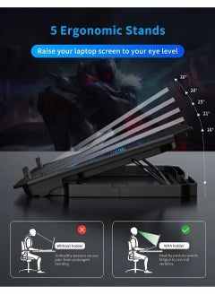 ICE COOREL Laptop Cooling Pad with Phone Holder, 6 Quiet Fans for 12-18 Inch Gaming & Work Laptops, Adjustable Height Bracket, 2 USB Ports, Blue LED, Ergonomic Laptop Cooler Stand  - Image 3