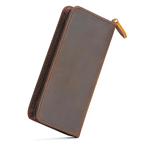 Lanxivi Vintage Leather Fountain Pen Case 3 Divided Slots, Zippered Pen Case Pouch, Handmade Display Holder for Rollerball Pen - Image 1
