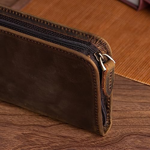 Lanxivi Vintage Leather Fountain Pen Case 3 Divided Slots, Zippered Pen Case Pouch, Handmade Display Holder for Rollerball Pen - Image 5