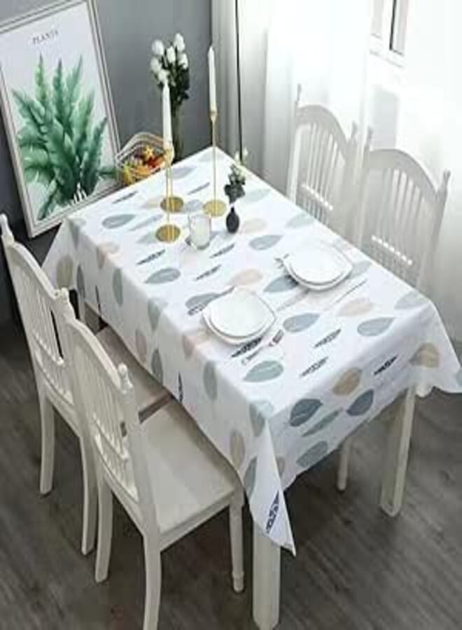 Leaf Pattern Tablecloth, White with Colorful Leaves Design, Waterproof, Suitable for Dining Tables