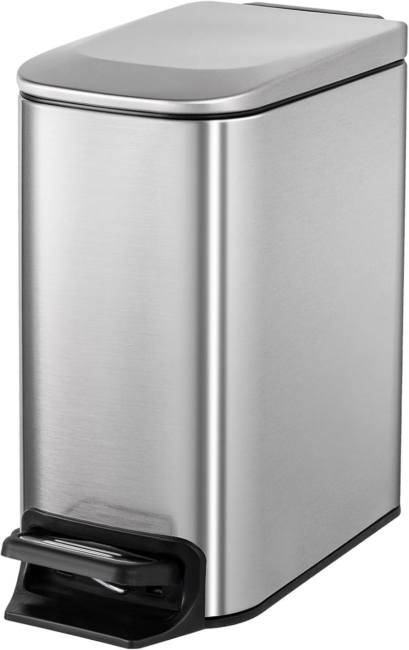 Cesun Small Bathroom Trash Can with Lid Soft Close, Step Pedal, 6 Liter / 1.6 Gallon Stainless Steel Garbage Can with Removable Inner Bucket, Anti-Fingerprint Finish (Silver) - Image 1