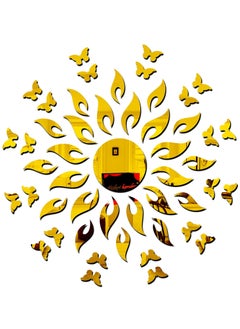 Bikri Kendra Bikri Kendra Sun Golden with 20 Butterfly Golden Decorative Mirror Stickers for Wall Wall Mirror Stickers 3D Acrylic Stickers Wall Stickers for Hall Room Bed Room Kitchen Living Room 