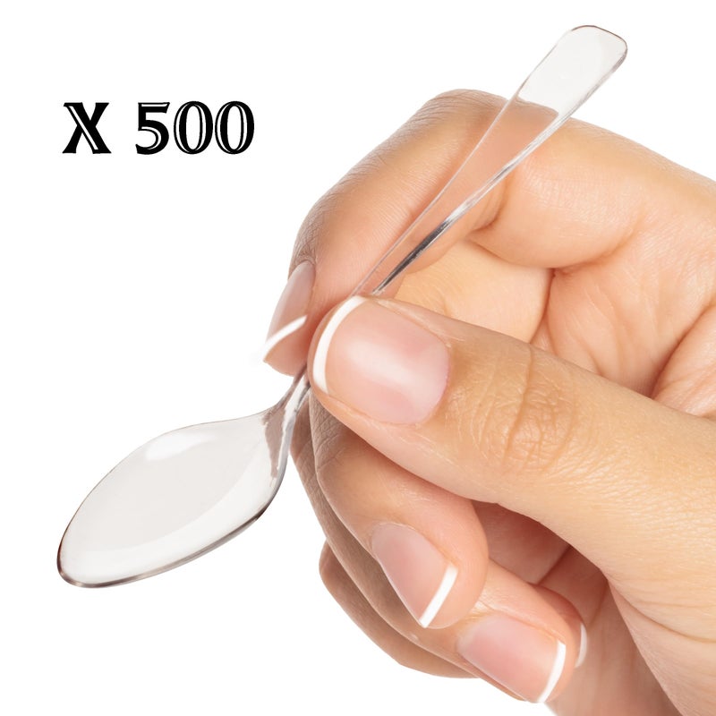 LSR LORESO Loreso Plastic 500CT Mini Clear Dessert Spoons For Miniature Dessert Cups  Tasting Party  Sampling  Ice Cream  Small Catering Supplies - Reusable BPA Free Pack of 500 - Image 2