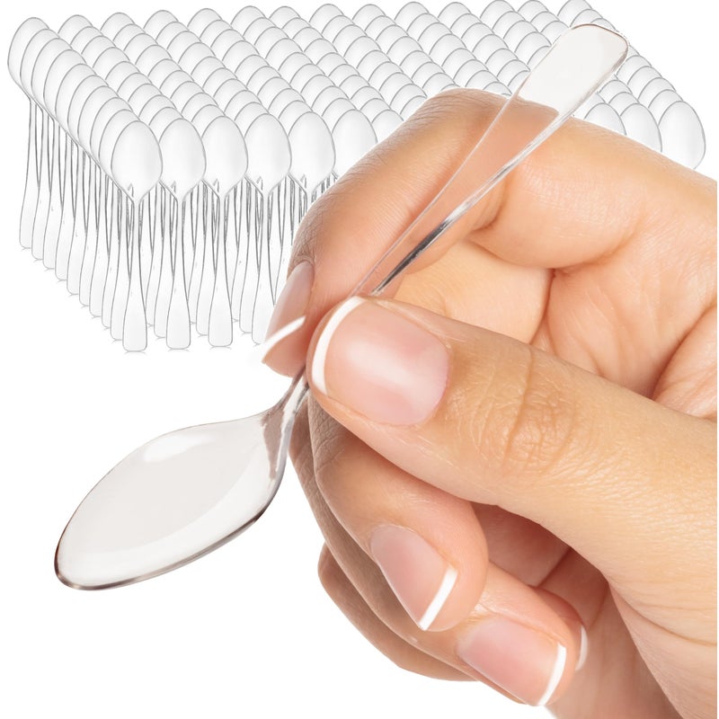 LSR LORESO Loreso Plastic 500CT Mini Clear Dessert Spoons For Miniature Dessert Cups  Tasting Party  Sampling  Ice Cream  Small Catering Supplies - Reusable BPA Free Pack of 500 - Image 1