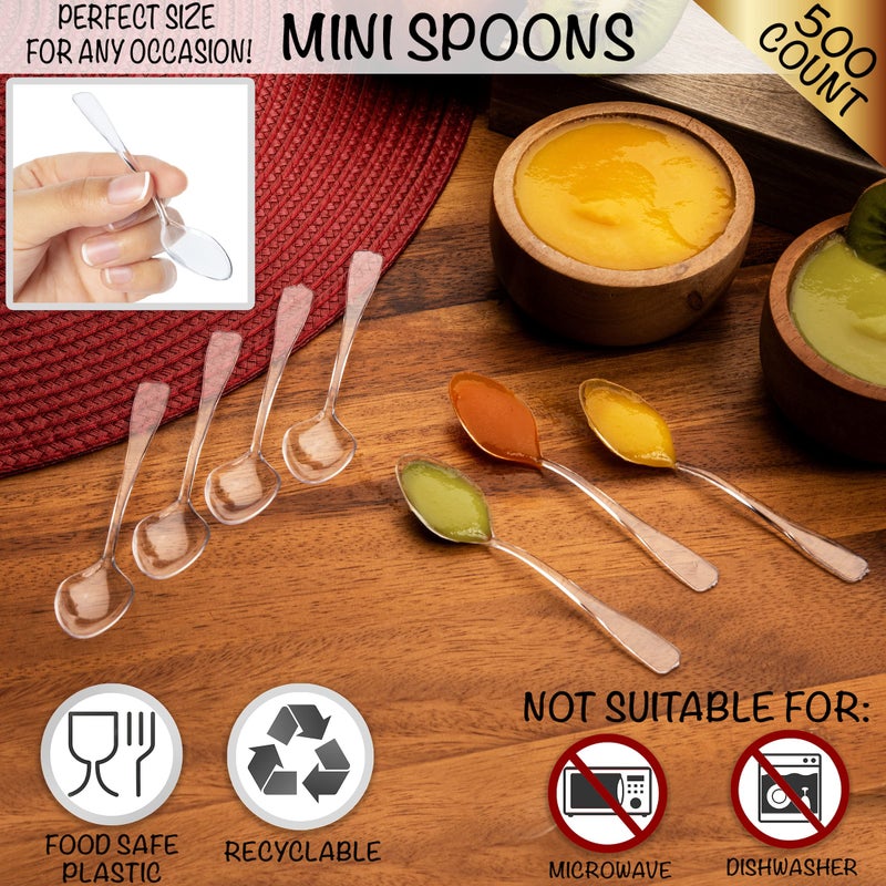 LSR LORESO Loreso Plastic 500CT Mini Clear Dessert Spoons For Miniature Dessert Cups  Tasting Party  Sampling  Ice Cream  Small Catering Supplies - Reusable BPA Free Pack of 500 - Image 3
